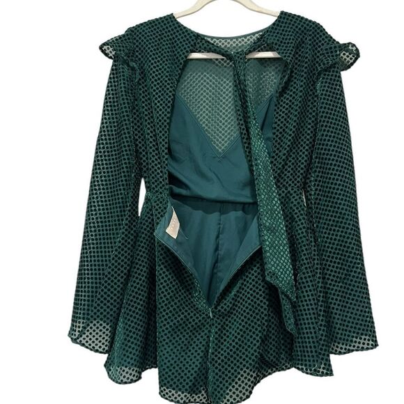 Keepsake Polka Dot Romper Bell Sleeve Green Size Small Open Back - Picture 4 of 13